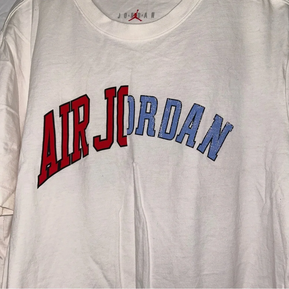 Jordan Shirt Air Jordan UNC Blue And Chicago Red Short Sleeve White Top Men’s L